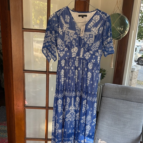 Calessa Dresses & Skirts - NWT Gorgeous Blue and White Maxi Dress